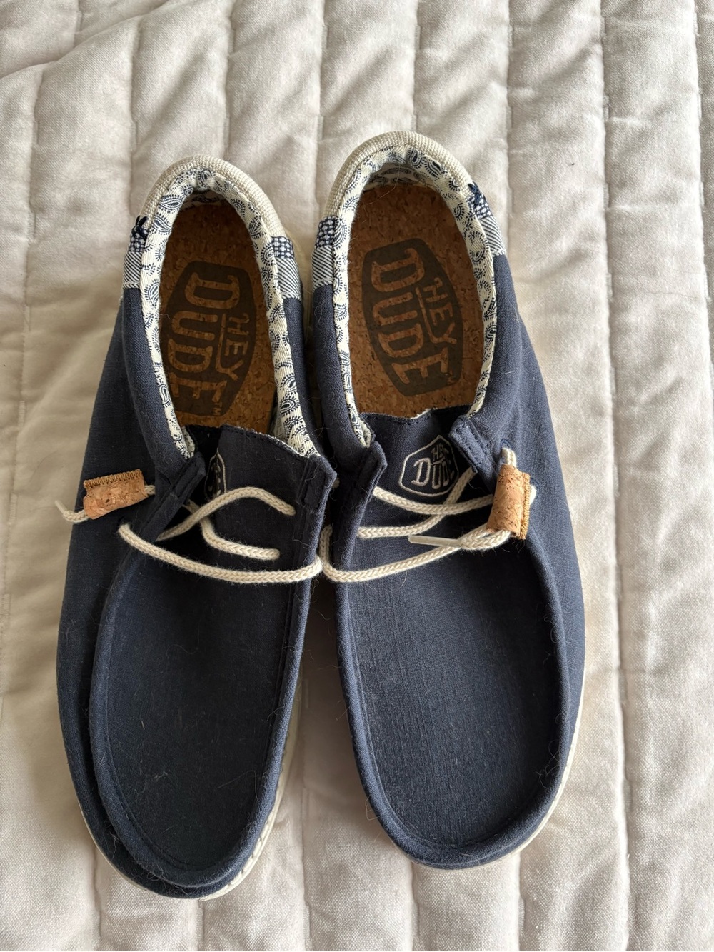 Hey Dude Navy Canvas Slip-On Shoes with Cork Accents - Picture 3 of 8